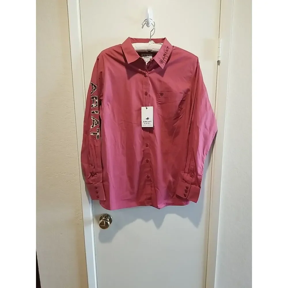 NWT Ariat Real Kirby Stretch Long Sleeve‎ Shirt Earth Red Brick Red Women's 1X - Picture 2 of 11